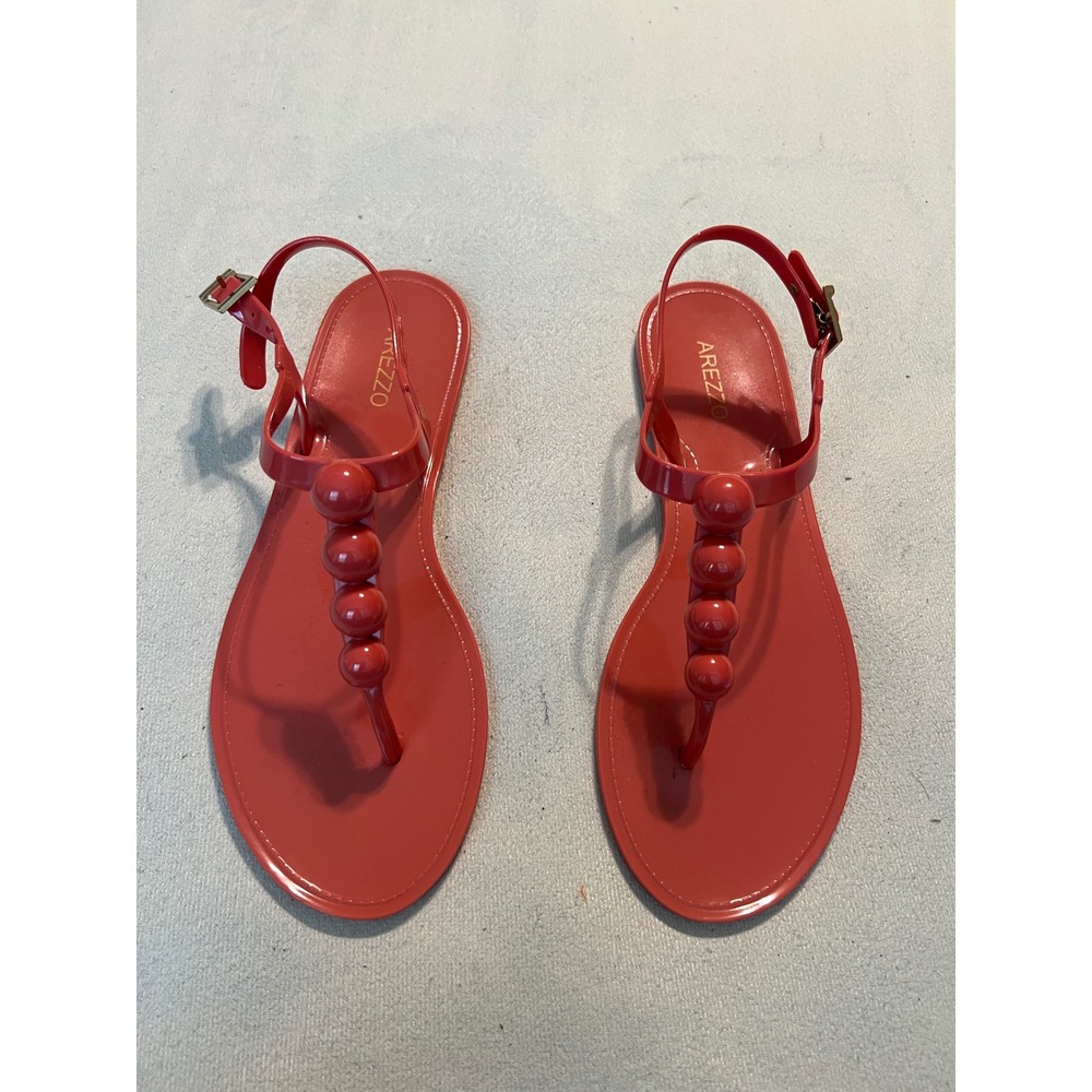 Arezzo Coral Jelly Sandals T-Strap Beaded Flat Thong Shoes Made in Brazil Size 9